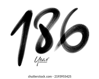 186 Years Anniversary Celebration Vector Template, 186 number logo design, 186th birthday, Black Lettering Numbers brush drawing hand drawn sketch, number logo design vector illustration