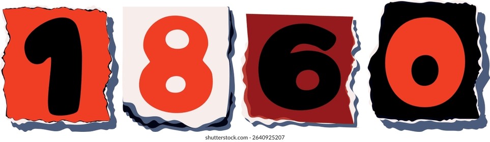 1860 Retro torn paper number Design art