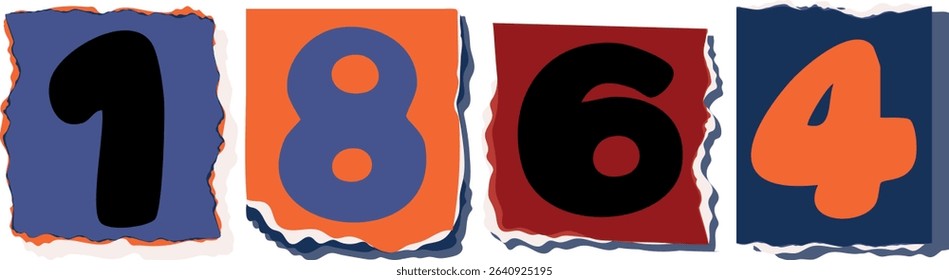 1864 Retro torn paper number Design art