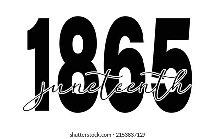 1865 juneteenth - vector logo design for Juneteenth celebration. Black and white typography print isolated on white background. 