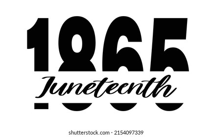 1865 juneteenth - vector logo design for Juneteenth celebration. Black and white typography print isolated on white background. 