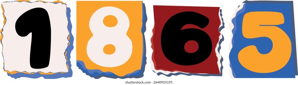 1865 Retro torn paper number Design art