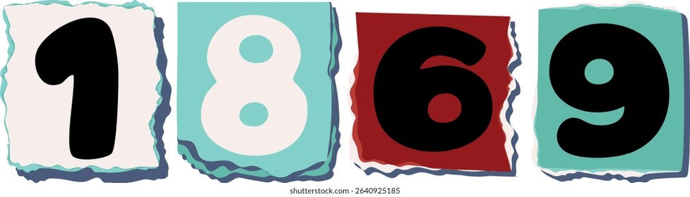 1869 Retro torn paper number Design art