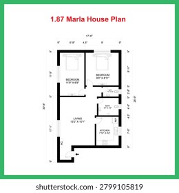 1.87 Marla House Plan Design