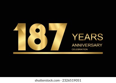 187 year anniversary vector banner template. gold icon isolated on black background.