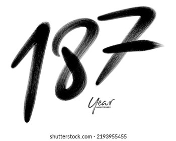 187 Years Anniversary Celebration Vector Template, 187 number logo design, 187th birthday, Black Lettering Numbers brush drawing hand drawn sketch, number logo design vector illustration