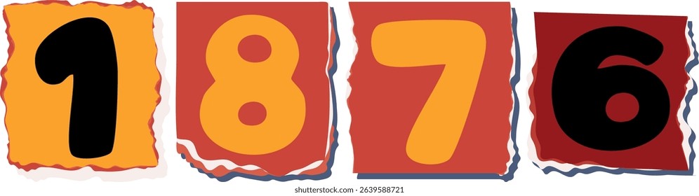 1876 Retro torn paper number Design art
