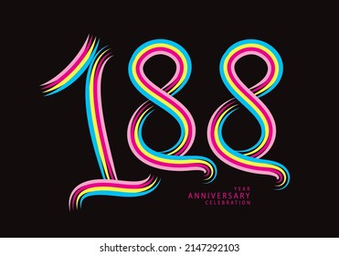 188 number design vector, graphic t shirt, 188 years anniversary celebration logotype colorful line, 188th birthday logo, Banner template, logo number elements for invitation card, poster