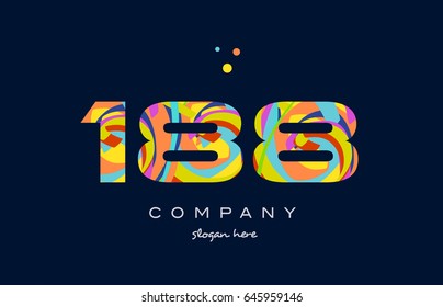 188 number digit numeral logo colored colorful rainbow acrylic modern creative vector icon design template