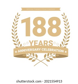 188 years anniversary vector icon, logo. Graphic design element with number and text composition for 188th anniversary
