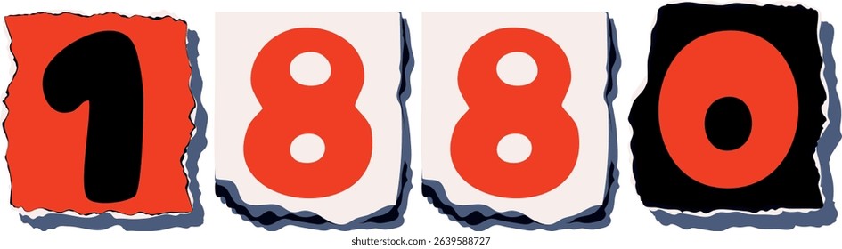 1880 Retro torn paper number Design art
