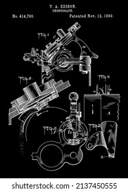 1889 Vintage Phonograph Patent Art.