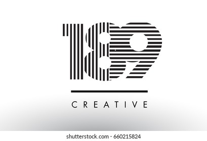 189 Black and White Number Logo Design with Vertical and Horizontal Lines.