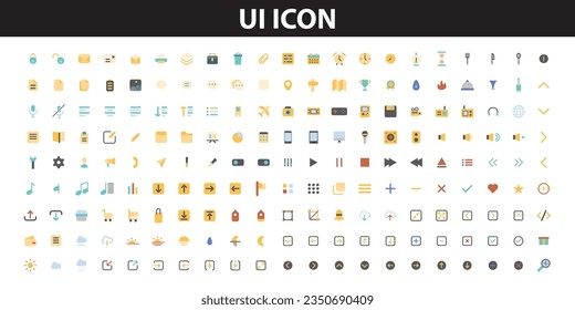 189 Essential Icons Set in Filled Style. The set consists of essential and commonly-used icons that every UI designer needs, a single style of business, finance, UX UI