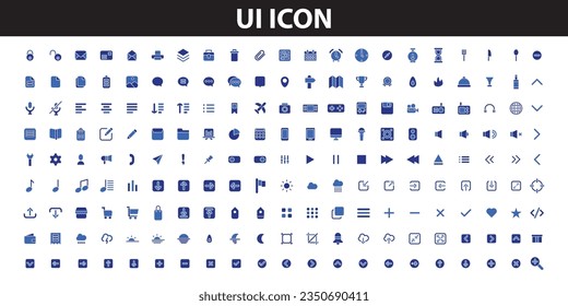 189 Essential Icons Set in Filled Style. The set consists of essential and commonly-used icons that every UI designer needs, a single style of business, finance, UX UI