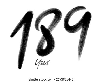 189 Years Anniversary Celebration Vector Template, 189 number logo design, 189th birthday, Black Lettering Numbers brush drawing hand drawn sketch, number logo design vector illustration