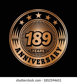 189 years anniversary. Anniversary logo design. Vector and illustration.