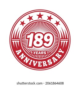 189 years anniversary. Anniversary logo design. Vector and illustration.