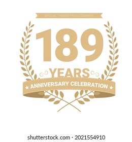 189 years anniversary vector icon, logo. Graphic design element with number and text composition for 189th anniversary