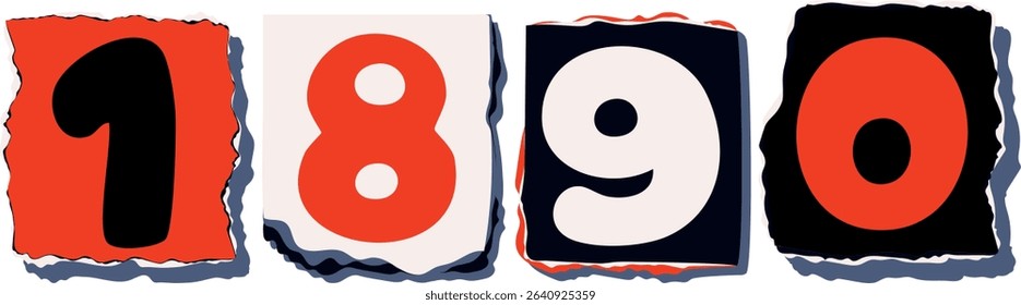 1890 Retro torn paper number Design art