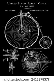 1891 Vintage Velocipede Patent Art