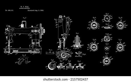 1892 Arte de patente de máquina de coser de época