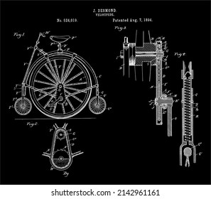 1894 Vintage Velocipede Patent Art