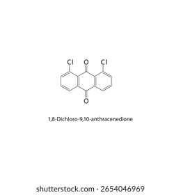 1,8-Dicloro-9,10-antracenodiona estrutura esquelética. halogênio dicetona composto ilustração esquemática. Diagrama simples, fórmula química.