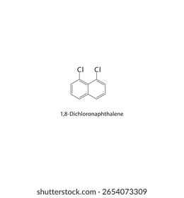 1,8-Dichlornaphthalin-Skelettstruktur. Halogen-Naphthalinverbindung, schematische Darstellung. Einfaches Diagramm, chemische Formel.