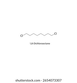 Estrutura esquelética do 1,8-Diclorooctano. ilustração esquemática do composto de halogêneo do alcano. Diagrama simples, fórmula química.
