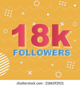 18k Followers Card Celebration Vector. 18000 Followers Congratulation Post Social Media Template. Modern colourful design.
