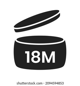 18m period after open pao icon sign flat style design vector illustration isolated on white background. 18 month pao expiration period for cosmetic packaging line art symbol.