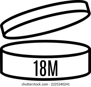 18M Period after opening, PAO symbol for cosmetics packaging.