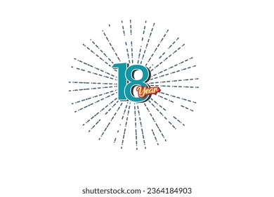 18th, 18 years, 18 year anniversary blue color number with line behind on white background for card, wallpaper, greeting card, poster-vector