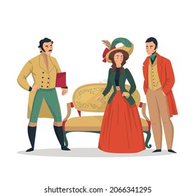 18th 19th century old town fashion composition with human characters of aristocratic people vector illustration