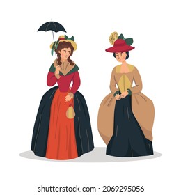 Composición de moda del siglo XIX con personajes humanos de personas aristocráticas ilustraciones vectoriales