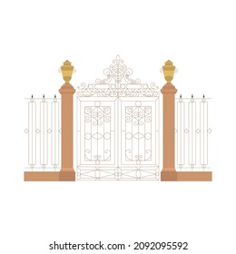 18th 19th century old town fashion composition with isolated icon of vintage gates and fence vector illustration