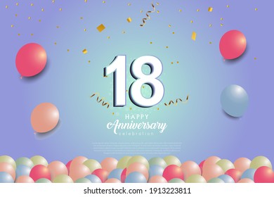 18th anniversary background with 3D number and balloons illustration