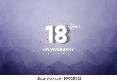 18th anniversary background with an illustration of white numbers on a background of broken glass.