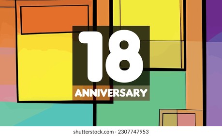 18th anniversary birthday celebration horizontal with colorful background lines and squares