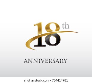 18th anniversary black and golden swoosh. simple logo vector design for greeting card and invitation card