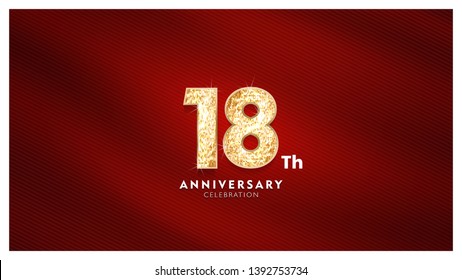 18th Anniversary celebration - Golden numbers with red fabric background	