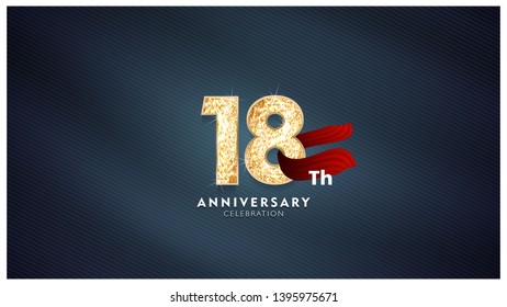 18th Anniversary celebration - Golden numbers with blue fabric background