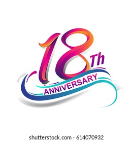 18th anniversary celebration logotype blue and red colored. eighteen years birthday logo on white background.