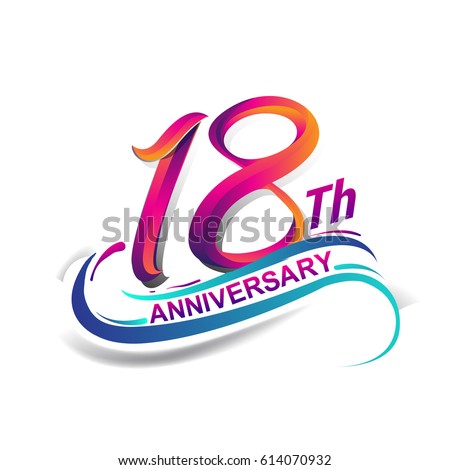 18th anniversary celebration logotype blue and red colored. eighteen years birthday logo on white background.