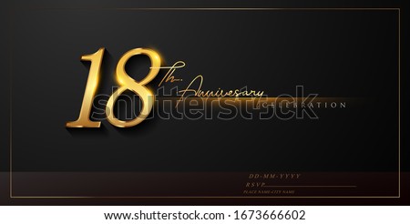 18th anniversary celebration logotype with handwriting golden color elegant design isolated on black background. vector anniversary for celebration, invitation card, and greeting card.