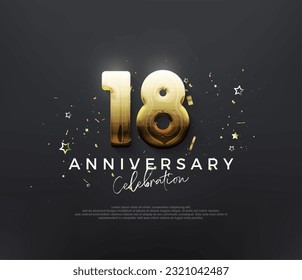 18th anniversary celebration, with shiny gold numbers on a black background. Premium vector background for greeting and celebration.