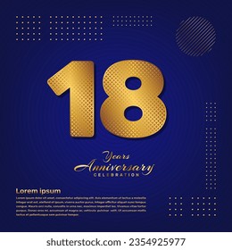 18th anniversary celebration template design with a golden pattern number style isolated on a blue background, vector template