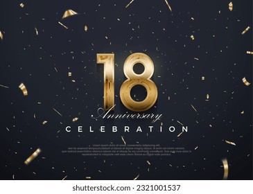 18th anniversary celebration, vector 3d design with luxury and shiny gold. Premium vector background for greeting and celebration.