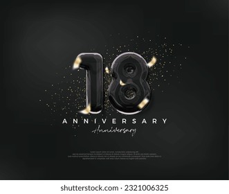 18th anniversary celebration, vector design with luxury black balloons illustration. Premium vector background for greeting and celebration.